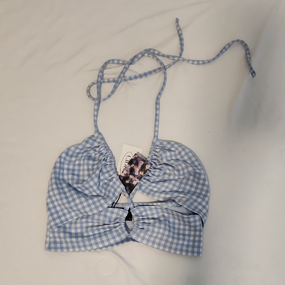 Cider Blue Gingham Halter Crop Top